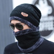 Cappello Cuffia Uomo/Donna Berretto Zuccotto Caldo Autunno Inverno con Sciarpa ^