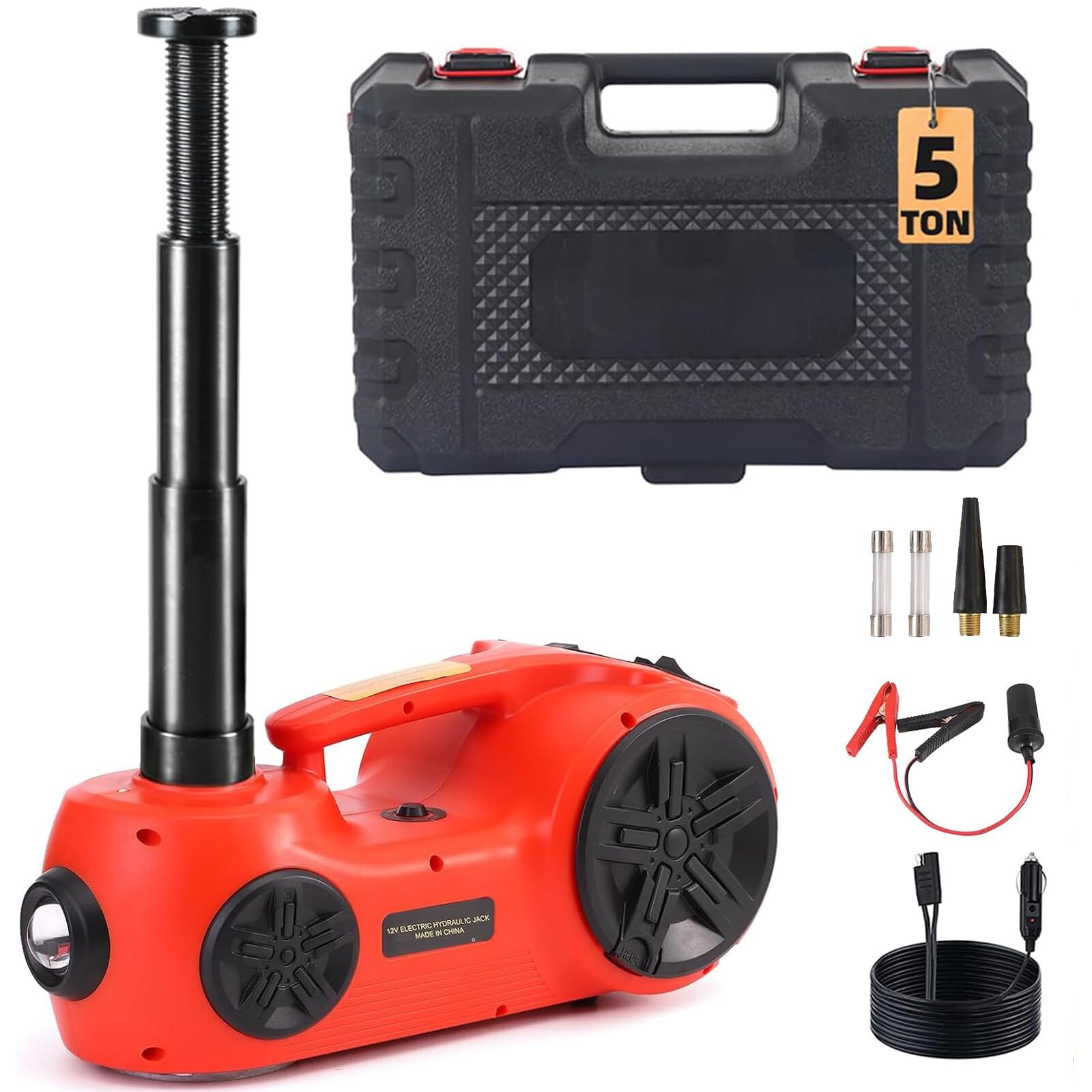 Electric Car Jack Kit 5 Ton 12V Hydraulic Floor Jack with Tire Inflator Pump