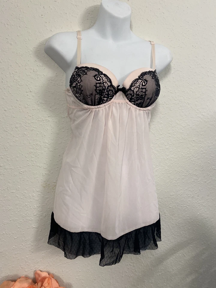 Sexy Camisón Babydoll Gilligan & O'Malley Rosa Chifón Quimise Mujer Talla S Acolchado Foto 3 de 4