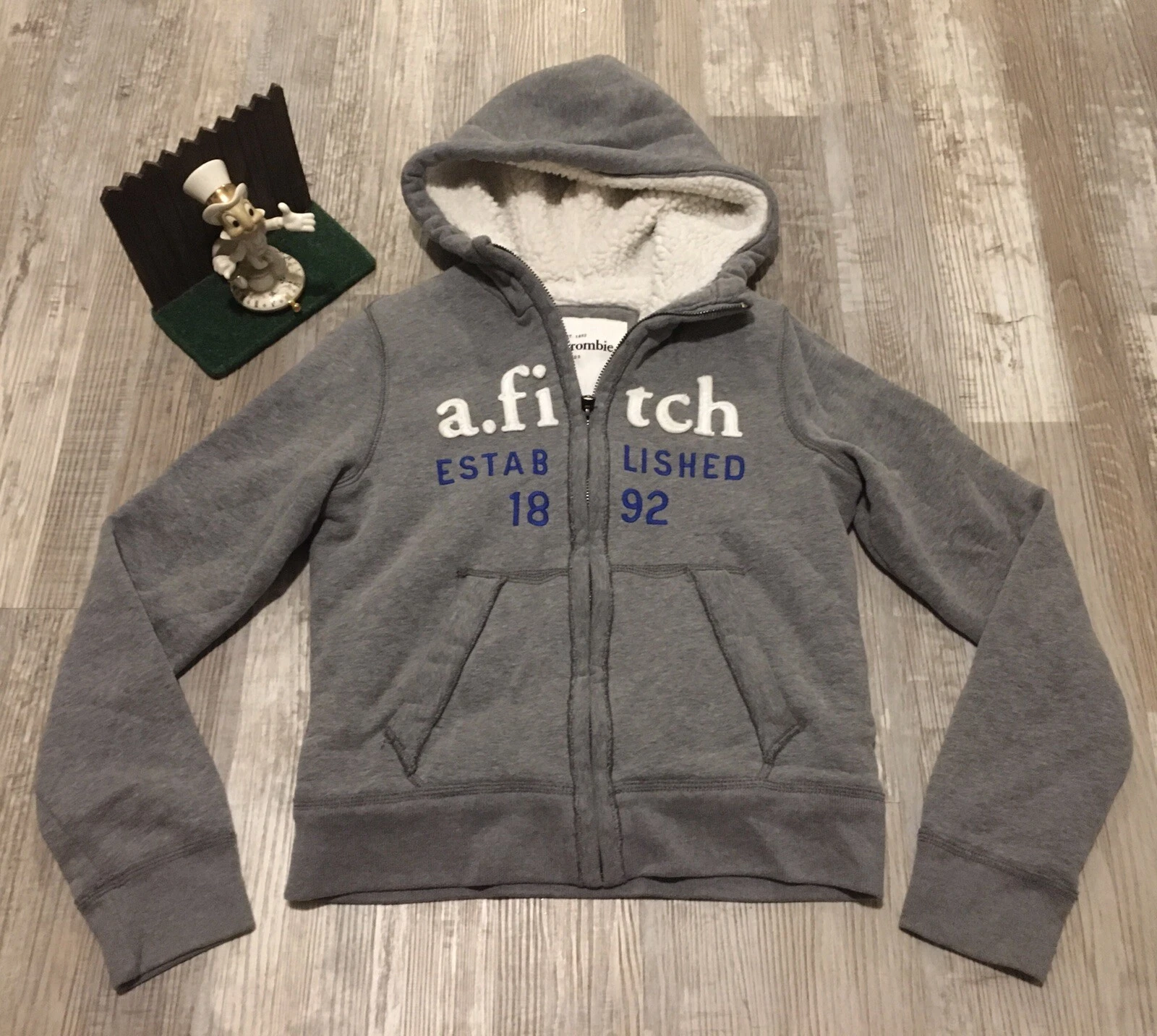 aBERCROMBIE & FITCH Sherpa Lined Full Zip Hoodie Youth Boys Girls Size L Gray
