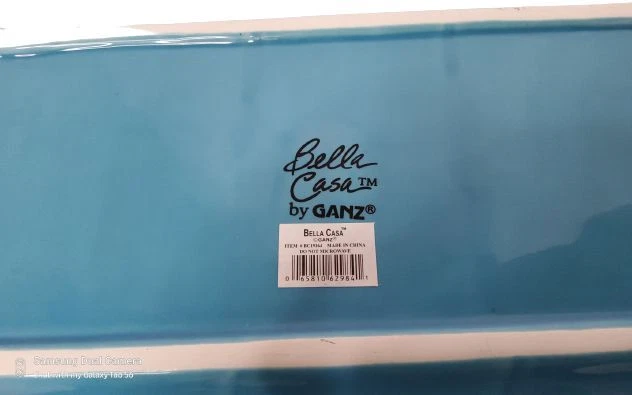 bella casa by ganz serving tray in turquoise with metallic silver trim 15 in x 8 - Image 3 of 3