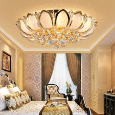 Crystal Ceiling Fan Light Lotus Petal LED Chandelier Lighting Fixtures Home Lamp