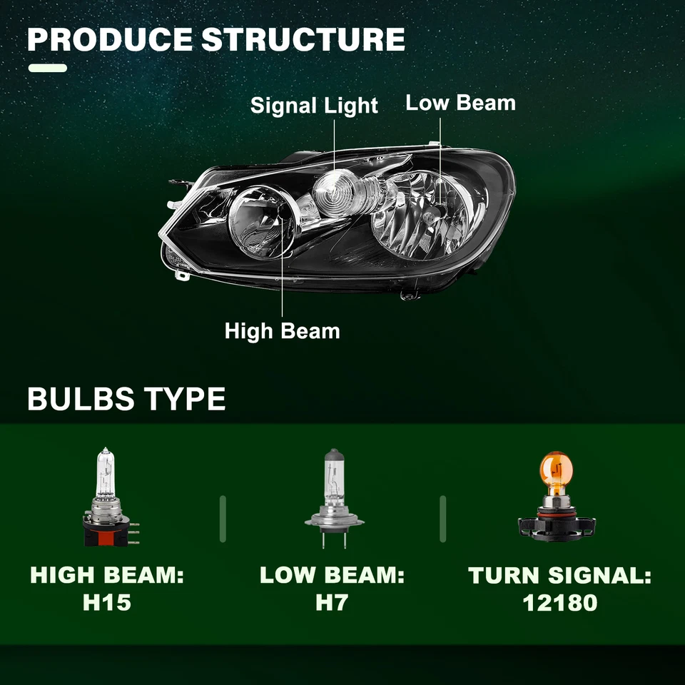 Conjunto de faros para Volkswagen GTI Golf/Jetta 2010-2014 (MK6) Sportwagen negro Foto 3 de 4