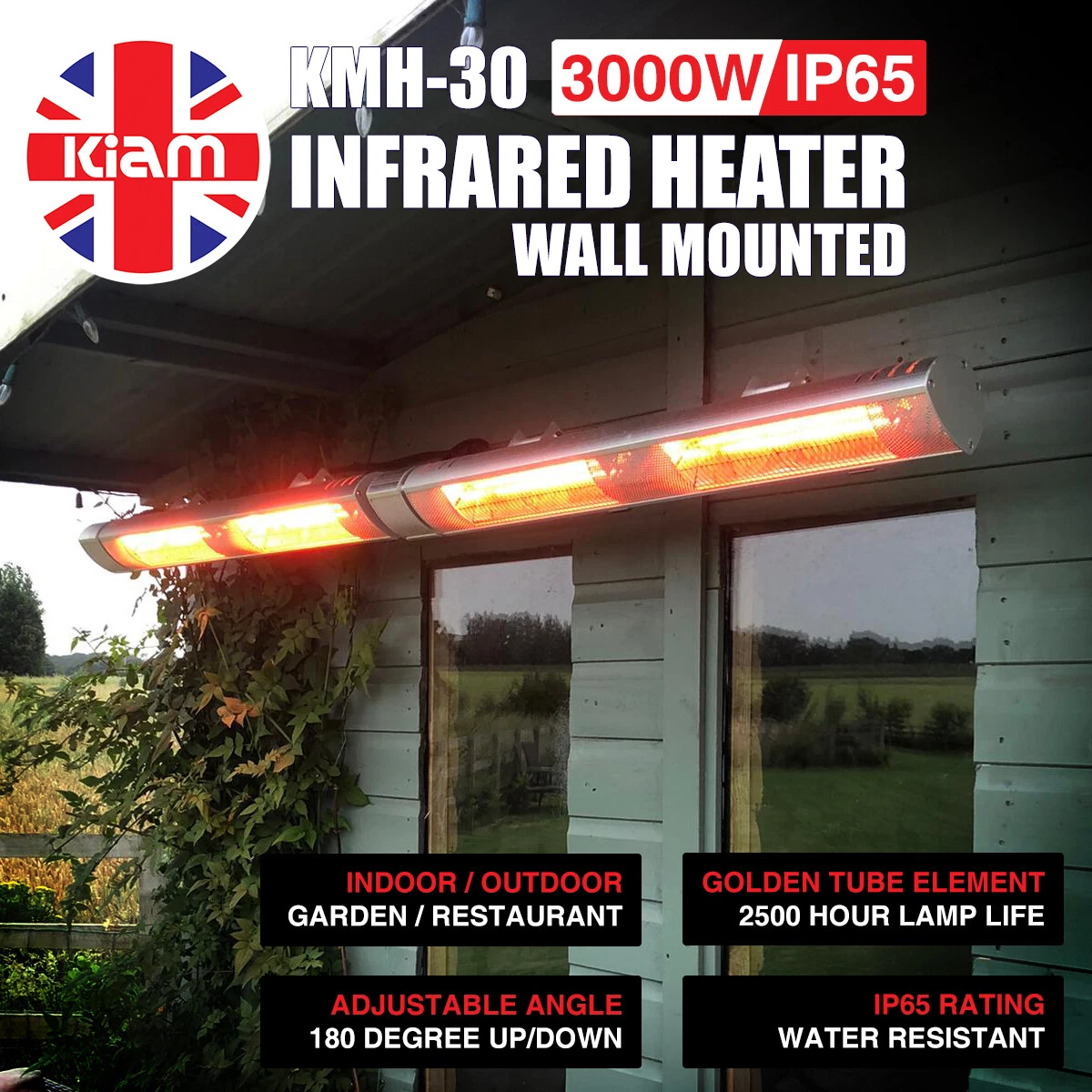 3KW Outdoor Electric Patio Heater Garden Wall Mounted Infrared  Water-resistant | eBay