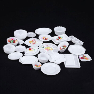  Dollhouse Miniature Tableware Plastic Plate Dishes Set Mini Food Kitchen 33PCS