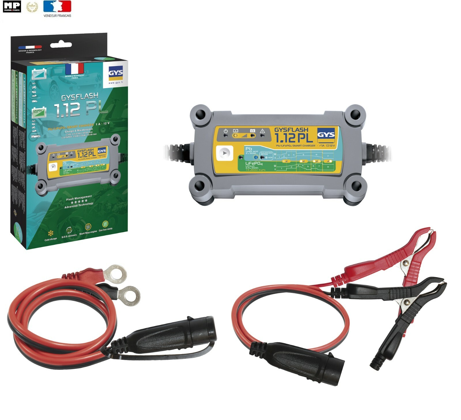 GYSFLASH 1.12 PL GYS chargeur automatique pour batterie lithium et plomb 12V