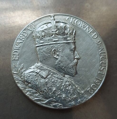 1902 couronnement roi Édouard VII médaillon en argent sterling couronné 9 août  - Photo 1/9