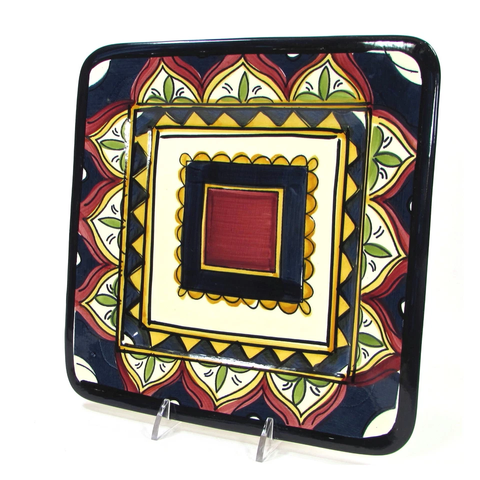 Tabletops Gallery MEDITERRANEAN 8.5" Square Salad Plate Set 4 Blue Red Gold NWT - Image 4 of 4