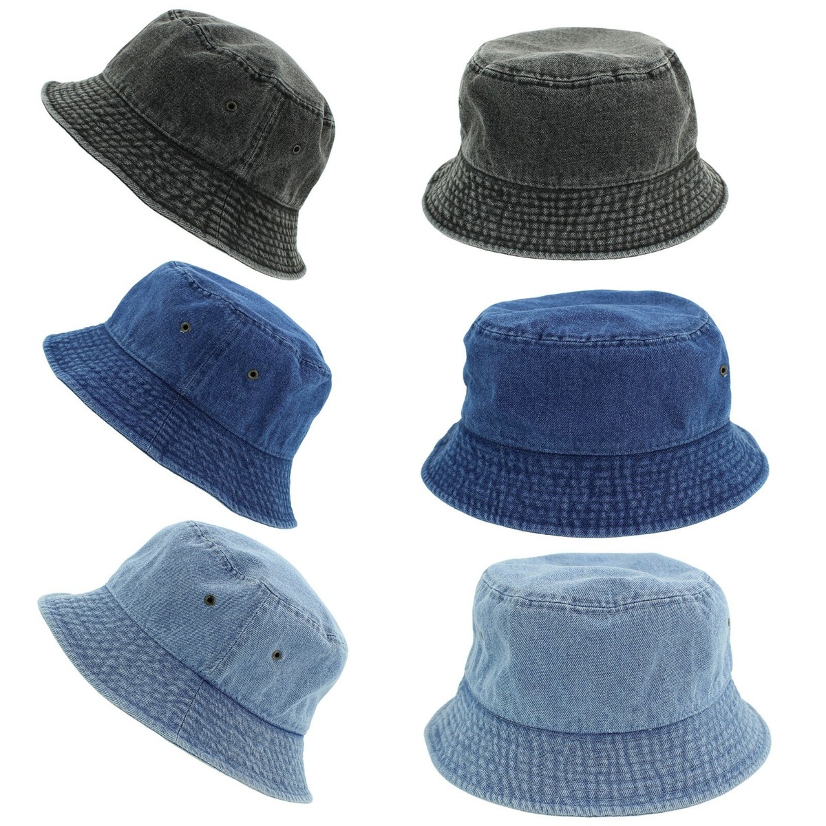 Newhattan Denim Bucket Hats, Solid Colors, Unisex, 100