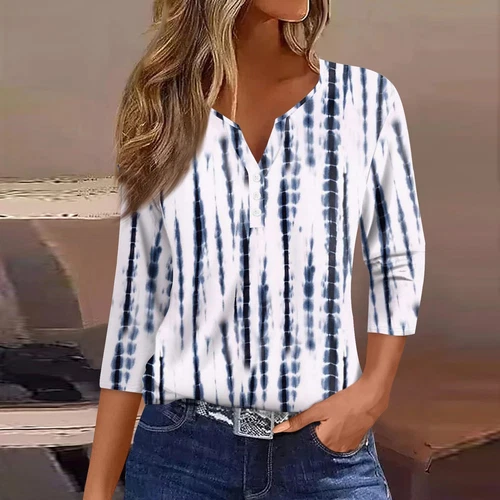 Women's 3/4 Sleeve T-Shirt 2024 V-Neck Casual Basic Tee Fit Tunic Tops Blouse - Picture 15 of 35