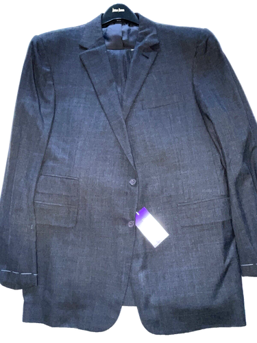 Costume Perry Ellis 2 Pièces Noir Rayure Craie - 44R W34 - État Impeccable