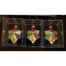 Glass Star Ornament Set of 3 New In Box Multicolor Purple Green Red Gold Silver