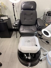 Pedicure Spa Chair w/ Built-In Foot Bath Basin, Massage, Adjustable, Black/White