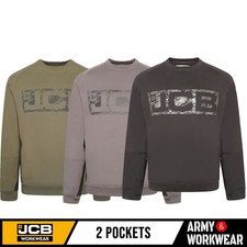 JCB Heavyweight Crew Neck Mens Sweatshirt Trade Workwear Jumper Top Thumb Grips
