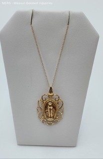 10K Yellow Gold Virgin Mary Miraculous Medal Pendant Necklace 18" 1.69g