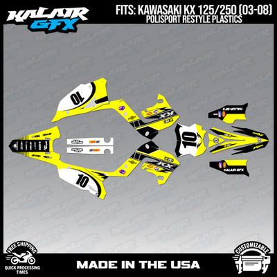 Graphics Kit for KAWASAKI KX125 KX250 2003-08 Polisport Restyle Speed-Yellow