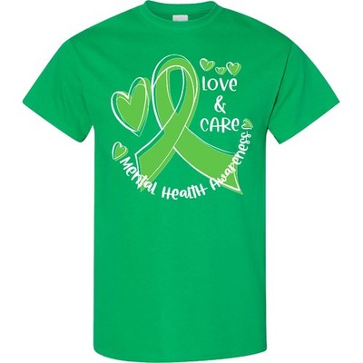 Inktastic Love And Care Mental Health Awareness Green Ribbon T-Shirt Support