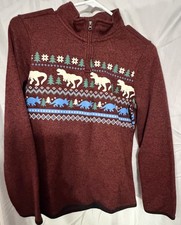 Sonoma Supersoft Boys 1/4 Zip Mock Neck Burgundy Dinosaur Fair Isle Sweater 12