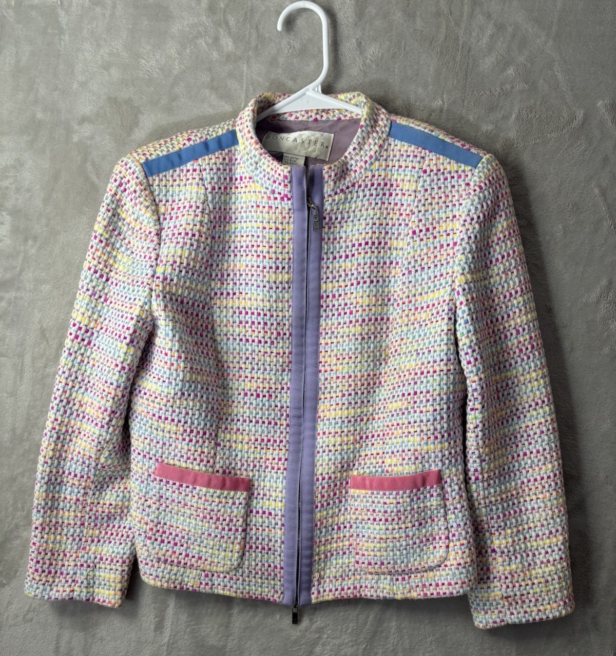 Doncaster Tweed Jacket Womens Small Multicolor Zip Blazer Career Boucle