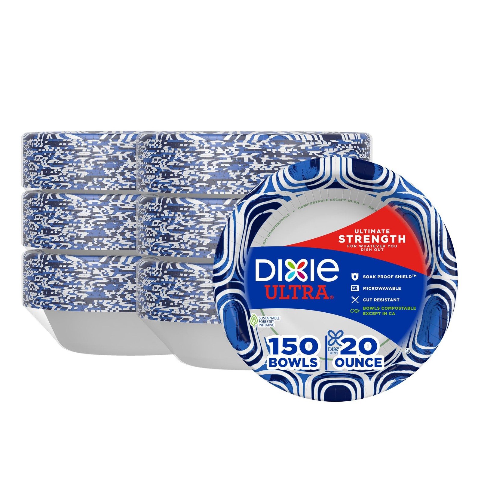 Dixie Ultra Large Paper Bowls 20 Oz, Disposable 26 Count (Pack of 6), White