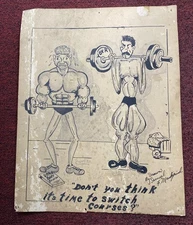 Rare Vintage York Barbell Poster Cartoon Artist Drawn by Samuel Madefrich 11x14