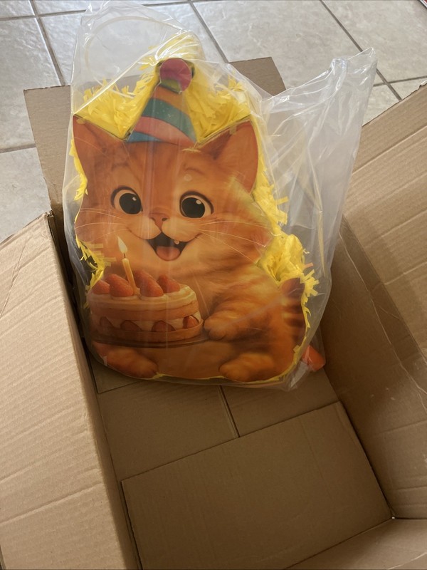 Cat Piñata with Blindfold and Bat, Cat Birthday Party Supplies