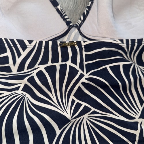 Costume da bagno Anne Cole Tankini top reggicalze cravatta XL blu avorio conchiglia geometrico - Foto 5 di 7