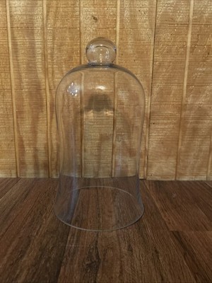 Large  15  Tall By 8.25'' Wide Clear Glass Cloche Bell Jar Dome Top Knob Read
