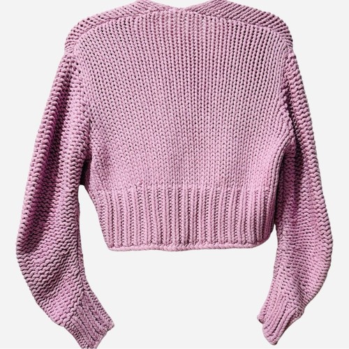 Cardigan nuovo con etichette Free People "Glow For It" fiori lilla/rosa maglia grossa crop XS - Foto 4 di 7