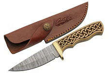 8.25" Celtic Band Hunting Knife With Leather Sheath