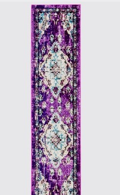 Purple White Blue Oriental Pattern Transitional Rectangular Runner Rug