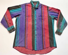 Vintage Wrangler Brushpopper Western Cowboy Striped Snap Button Shirt Mens 17x35