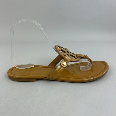 Tory Burch Miller Sandalen Größe US9 M UK7 hellbraun Lackleder Riemen flache Schuhe