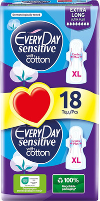 Everyday Sensitive Cotton XL, Pads Mit Flügeln, Filter Mit Baumwolle, 18 Stück
