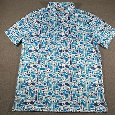 PGA Tour Polo Mens XL Blue Golf Graphic Geometric Print Pro Series Athletic Fit