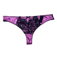 Frederick's of Hollywood Lux Lace Over Satin Thong Panty Crocus / Black Size 1X