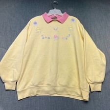 Lee Vintage Women's Sweatshirt Size L Yellow Floral Embroidered Collared Cotton