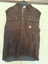 Carhartt Sandstone Multipocket Hooded Sherpa Fleece Lined Vest - Brown - XL Tall