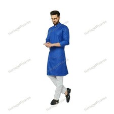Mens Kurta Long Kurta Top Tonic Traditional Party Dress Kurta Color Blue