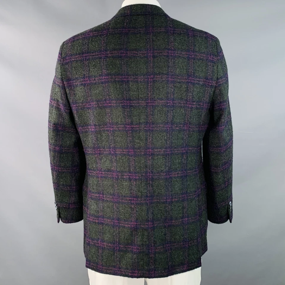 Abrigo deportivo de lana de alpaca a cuadros verde púrpura regular talla 42 Robert Talbott Foto 4 de 4