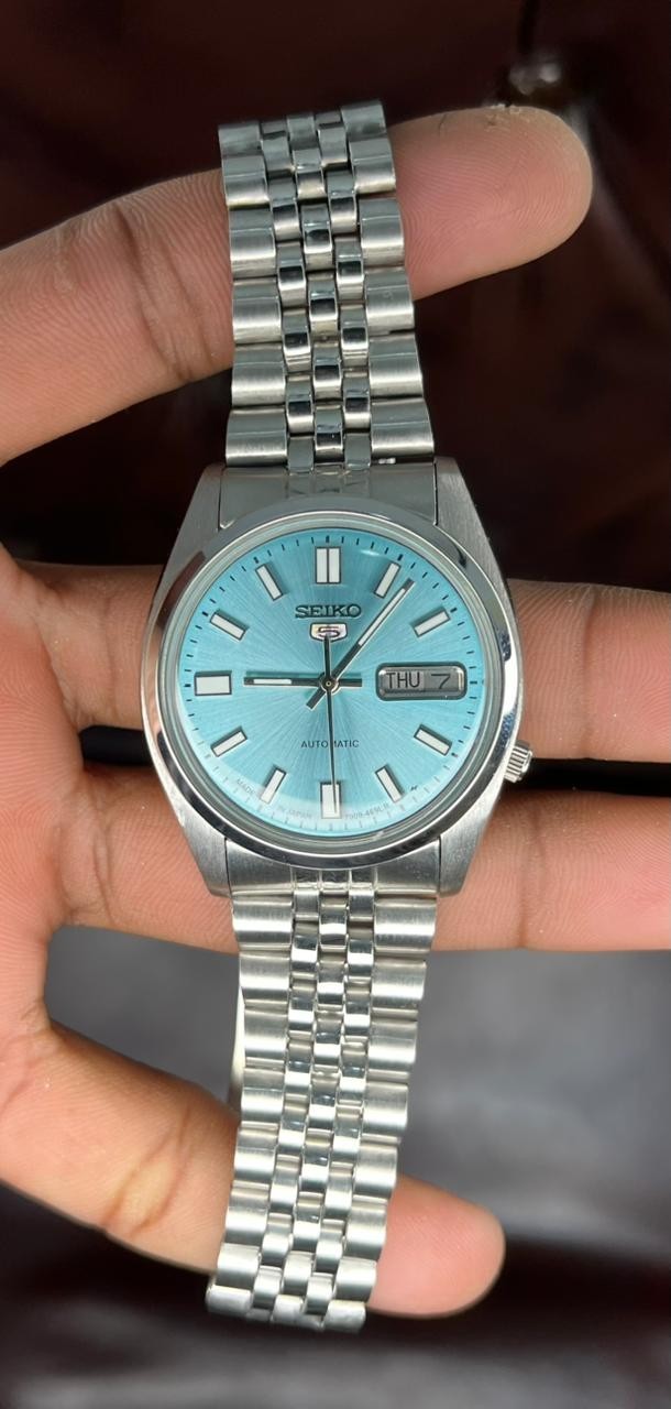Dial Mens 5 Watch Movent 7009 Blue Day/Date Seiko Automatic - vintagewatches.pk