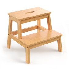 2 Step Stool for  Adults, Wooden Step Stool for Bathroom  Kitchen, Bed Step...