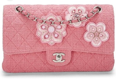 LIMITED EDITION Chanel Sakura Tweed Double Flap Two Way Chain Bag FULL SET