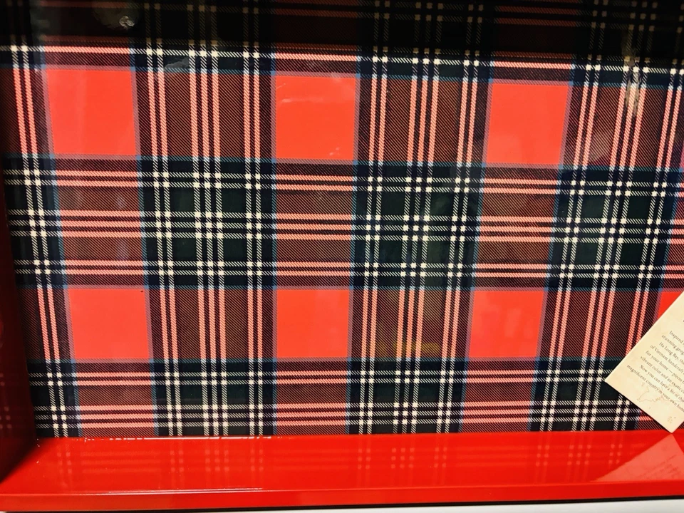 NWT Ralph Lauren Inspired Handmade Red Wooden Plaid Lacquered Serving Tray - Image 2 of 4