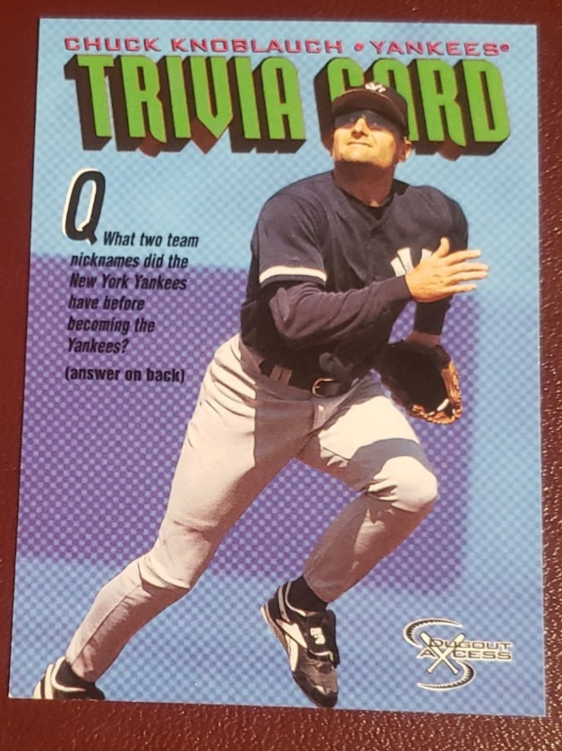 1998 Skybox Dugout Axcess Trivia Card #146 Chuck Knoblauch 2B New York Yankees