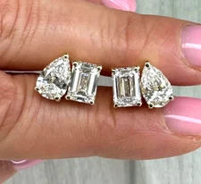 5 Carat You & me Diamond Earrings Pear Cut and Emerald Cut EF/VVS2 Lab Grown