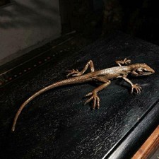 Vintage Brass Gecko Figurine Wall Lizard Sculpture Animal Decor Collectible