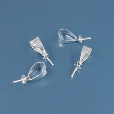 4 Medium Solid Sterling Silver Pendant Bail Connectors, Closed Eye Pin 33397