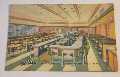 Wolfie's Restaurant Miami Beach FL Dining Room Interior Vintage Florida Postcard