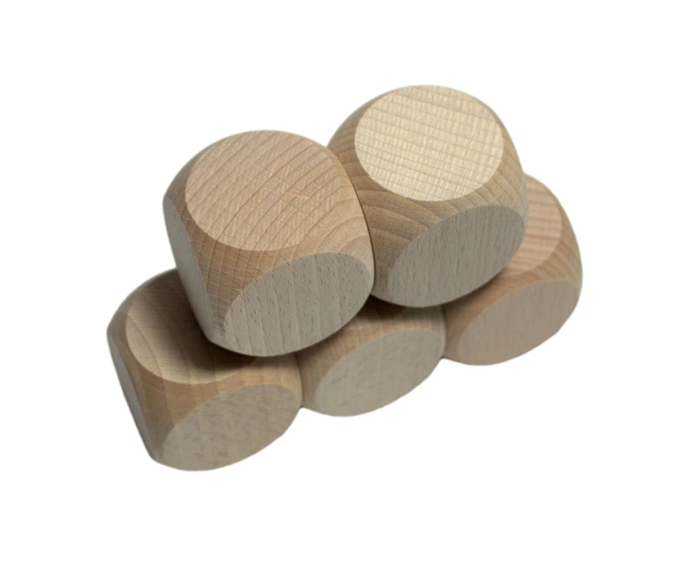 5 Wooden Dice 6cm Beech Wood Cubes Plain Unpainted Six Sided for Craft Decoupage - Image 3 of 4